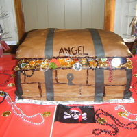 Treasure Chest My first time making a cake this large. It was 3 stacked half sheets and the top is rice crispy treats