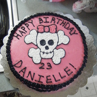Girly Skeleton Cake I made for my sisters birthday. Pink, black and skeleton, all her favorites.She didnt even want to cut it.