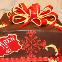 Karen Is 40! "rainbow cookie" cake with raspberry buttercream and chocolate ganache, covered in chocolate fondant with fondant accents and...