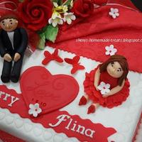 Red And White Engagement Cake 
