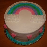 Wilton Course 1 Final cake for course 1rainbow transfer, sweet peas and a shell border with dots