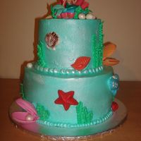 Little Mermaid Cake Little Mermaid cake inspired by a cake here on CC.Buttercream sprayed with pearl spray, with gumpaste and candy melt accents.Chocolate WASC...