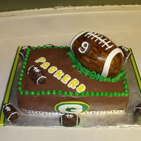 Green Bay Bday Green Bay themed bday cake, Football is cake too, covered in MMF hand painted. Small footballs are cake balls. Inside of cake is green and...