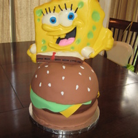 Spongebob Squarepants Hamburger Cake This is a 3 layer fondant cake (my first fondant and my first tiered cake) with a chocolate Spongebob on top.