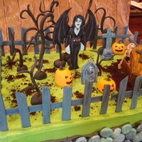 Halloween Cake Made For Charity Auction Everything on here is edible except the skeleton. I found him in one of my closets (ha!). I mostly used fondant, so it would taste better....