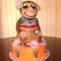 Hula Monkey Cake The most challenging cake I've ever taken on but I am pleased w the results! RK monkey covered in MMF w chocolate and gumpaste accents...