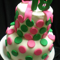 Pink And Green Polka Dots 18Th Birthday Cake This cake was made for a friend's birthday. A two-tier 4" and 6" funfetti cake with white chocolate frosting, covered with...
