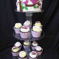 Bird Theme Baby Shower Vanilla cake with strawberry filling, chocolate cupcakes, and gluten-free chocolate cupcakes. All with white chocolate frosting.