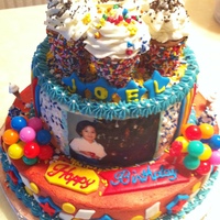 Joel 3Rd B-Day Cakes are sponge cake with sweet coconut string fillings and covered with coconut icing. decorations are fondant and top it with waffle ice...