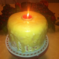 Christmas Candle Cake Cakes is white with eggnog filling and peppermint frosting...with peppermint candies...