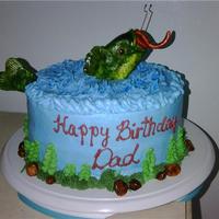 Bass Fish Cake Once again, inspired by others here, thanks CC'ers! Bass fish cake for hubby's birthday. All BC, fish and worm are fondant. First...