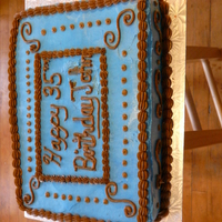 Male 35Th Birthday Cake Birthday cake decorated in masculine colors. Darn good chocolate cake recipe with chocolate pudding filling. All butter cream icing.