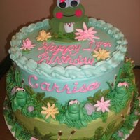 Frog Cake Birthday cake for a girl who loves frogs. Buttercream with fondant accents. Inspiration came from a cake here on CC. Made matching frog...