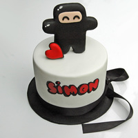 Wee Ninja Cake A 6 inch/15 cm White Chocolate Mud Cake with White Chocolate Ganache covered in Fondant.