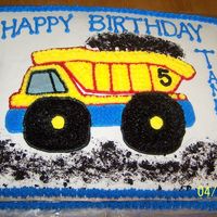 Dump Truck Sheet Cake Buttercream Frosting with Crushed Oreos for Dirt