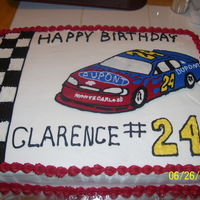 Jeff Gordon Birthday Cake This is a birthday cake I made for my father-in-law. Yellow cake with buttercream icing and JG transfer.