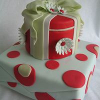 Shelly's Birthday Cake 6" round and 12" square chocolate cake (scratch) covered and filled with cream cheese butter cream frosting. Fondant covered with...