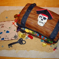 Treasure Chest Treasure chest and map pirate skull from invitiation...all is edible, used rock candy painted it and m&m's with gold dust, all...