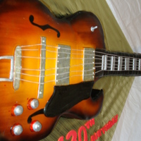 Guitar l5 wood grain guitar. cake & RCT necak. all fondant and airbrushed.