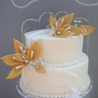 Anniversary Cake 50th wedding anniversary cake.. fondant flowers & swag, frosted in bc