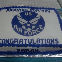 Airforce Cake Covered in buttercream with fondant emblem and letters.