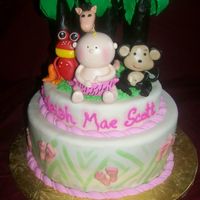 Rainforest Cake the annimals are form the fisher price rainforest collection, the cake is based on a pic that the client forwarded to me in an e-mail.