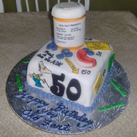 50Th Cake 50th birthday cake I just finished for a family member. Triple layer vanilla cake with buttercream filling covered with fondant, pill...