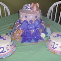 Birthday Cake Cakes I just finished for little grand-daughters, pink vanilla cake with strawberry buttercream filling, with fondant accents and 2 little...