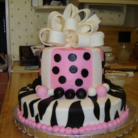 Pink Polka Dots White cake with bc icing and fondant accents...This was my first bow and first zebra stripes. Great fun! TFL!