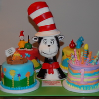 Dr. Seuss Cake Made this for my friend's daughter's first birthday. Super fun to make. Cat in the Hat is RTK covered in fondant and painted with...