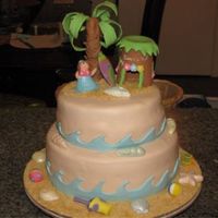 Beach/hawaii Theme For 9 Year Old This is a strawberry filled yellow cake covered with marshmallow fondant. The characters were made using 50/50 Wilton's Fondant/...