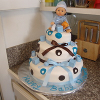 Daughters Baby Shower Cake first fondant cake very happy with it still have a lot to learn to work with gum paste to make every thing edible but my daughters where...