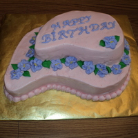 Happy Birthday CherryChip Cake w/cherry filling, cherry bc, royal icing violets.