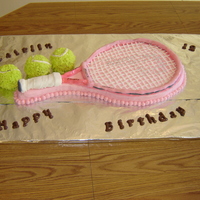 Tennis Cake Tennis racket MMF. Cake and tennis balls are chocolate pound cake with BC.
