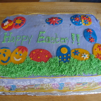Easter Cake! This is a chocolete cake with buttercream. I get the eggs with fondant.