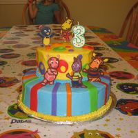 Img_2976.jpg My son's 3rd birthday cake. Backyardigans. Buttercream frosting, fondant accents and chocolate transfer figures.
