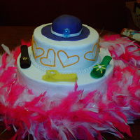 Dress Up Birthday Party Mom wanted a cake to go with her little girls dress up party. The shoes are gum paste and the crystals are sugar...but the boa is real!!...