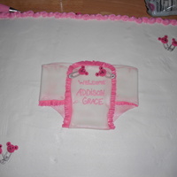 Addison Grace Baby Shower Vamilla cake with vanilla b/c, fondant diaper and gumpast bear safety pins. Tfl
