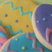 Easter Egg Cookies Sugar cookies decorated like Easter eggs.