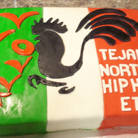 El Gallo Bday Cake Bday cake for my brother who is D.J, this was a replica of his business card. Cake covered in Fondant