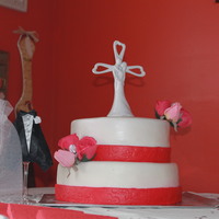 Wedding Cake my very first wedding cake, made for my sister. Cake is covered in fondant and flowers are silk flower