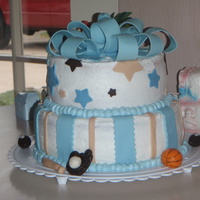 Sarah's Shower Cake mom-to-be having a baby boy - sports themed everything - I wanted to make something a little elegant but incorporate the sports stuff into...