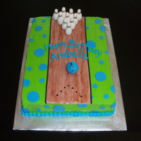 Bowling Birthday 11 X 15 sheet cake in butter cream with fondant alley pins and ball.