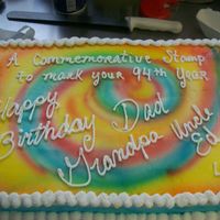 A Collectors Stamp This sheet cake was for a man on his 94th birthday and he is a stamp collector. They wanted something colorful. So I used buttercream and...