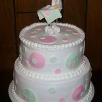 Circles Of Pastels For Girls 8 and 10 inch 2 layers stacked together frosted with butter cream and decorated with fondant cut out circles tinted in pastel green and...