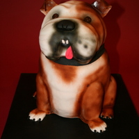 English Bulldog Cake As a surpise, we replicated the grooms English bulldog Dino. Everything on the cake is edible. The body is cake and the head is RKT.