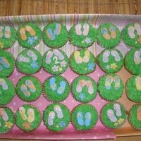 Flip Flop Cupcakes flip flop cupcakes for a flip flop kid party. They are white cupcakes with green buttercream frosting and fondant/gum paste flip flops and...