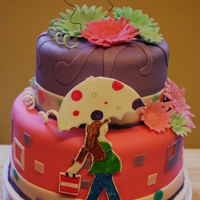 Mod Mom Baby Shower Cake vanilla Raspberry swirl cake, edible mom image on fondant, fondant/gumpaste accents