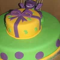 Barney Cake Given this photo to make for a 3yr old birthday. Learned alot about figures after this cake!!