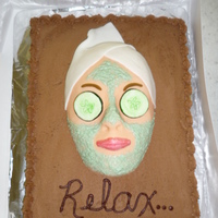 Spa Party Cake This was a chocolate cake with chocolate buttercream icing. Head is made of Rice Krispie Treats and covered with fondant. All other decor...